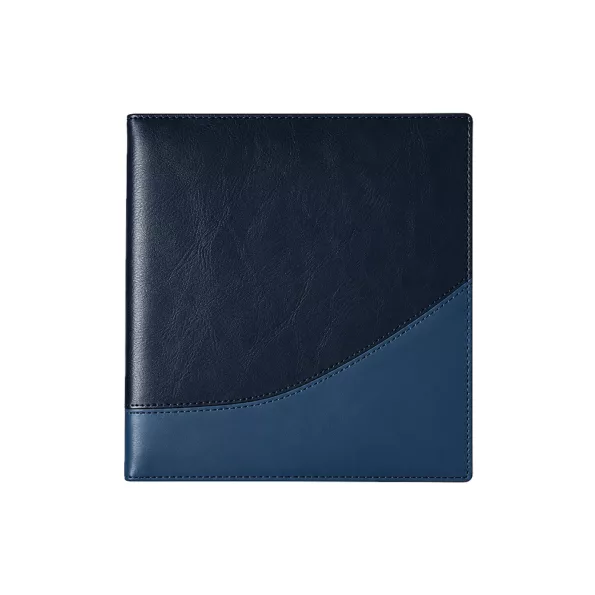 Agenda semanal 2027 de biocuero azul zafiro con diseño elegante, Mora Cueros.