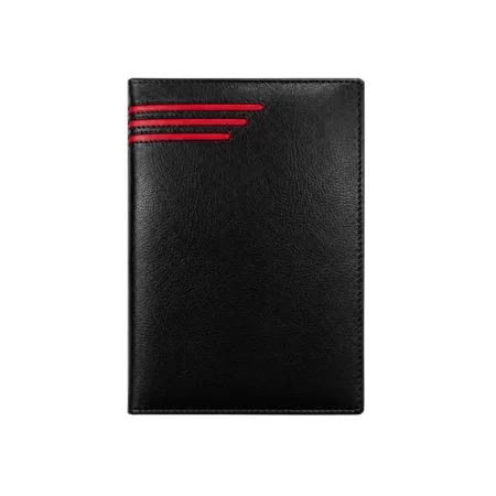 Agenda Diaria 2027 Personalizada de Biocuero Negro con Detalles Rojos