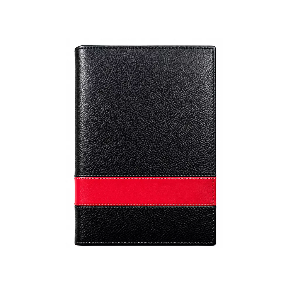 Agenda Ejecutiva 2027 – Negro y Granate Agenda ejecutiva 2027 de biocuero negro y rojo granate, diseño bicolor elegante de Mora Cueros.