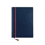 Agenda premium de cuero azul marino texturizado 2027 con franja vertical granate