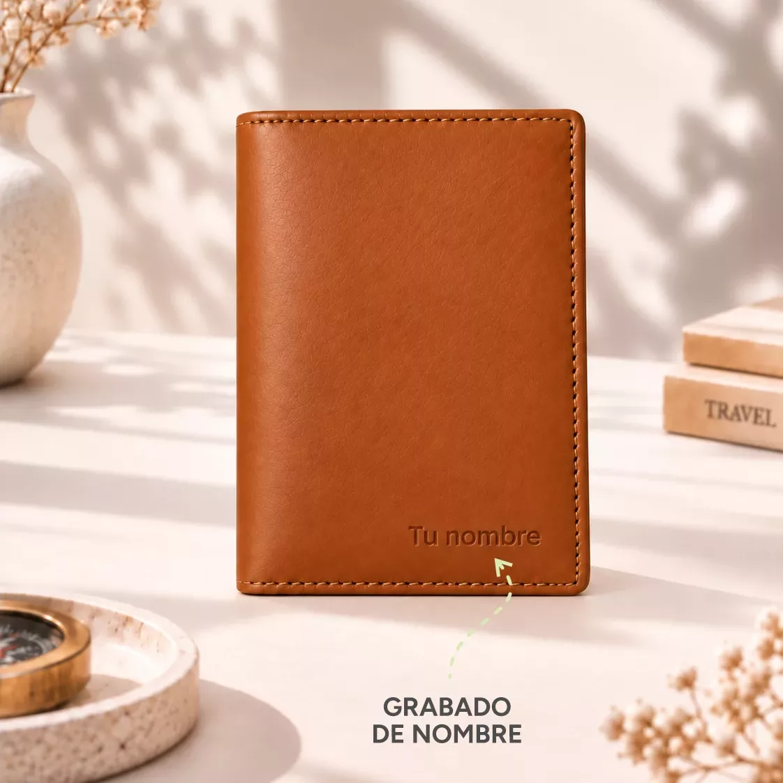 Portapasaporte de Cuero Natural – Caramelo 2 Portapasaporte de cuero natural color caramelo de Mora Cueros