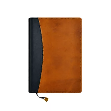 Agenda ejecutiva de cuero 2027 Ámbar y Ónix, color natural y negro, con diseño curvo